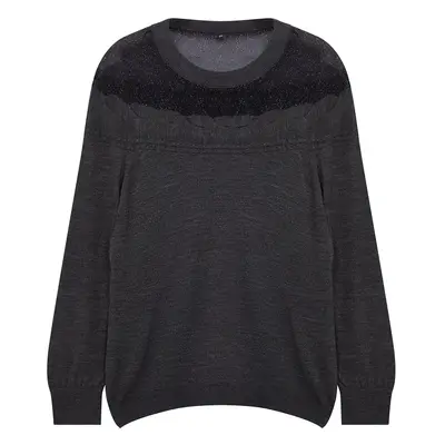 Trendyol Curve Anthracite Braided Tulle Detailed Knitwear Sweater