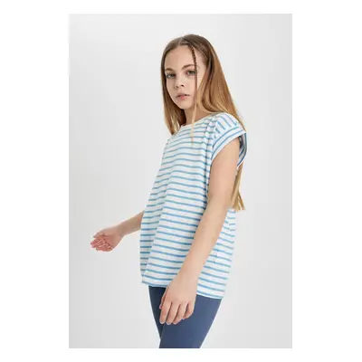 DEFACTO Girl Oversize Fit Crew Neck Striped Short Sleeve T-Shirt