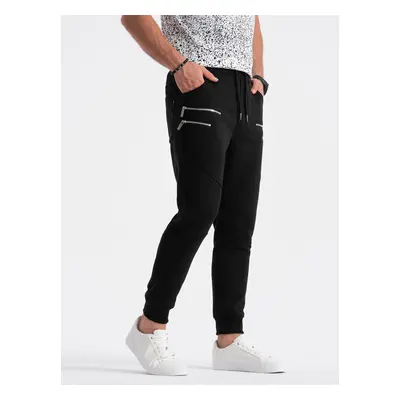 Ombre Men's sweatpants with decorative zippers - black