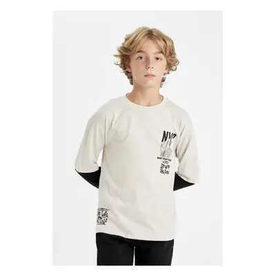 DEFACTO Boy's Crew Neck Printed Long Sleeve T-Shirt