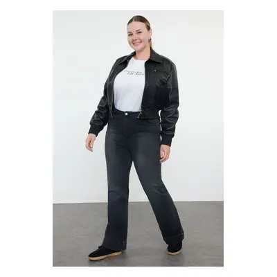 Trendyol Curve Anthracite High Waist Flare Leg Plus Size Jeans