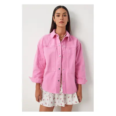 Happiness İstanbul Women's Pink Pocketed Oversize Gabardine Jacket