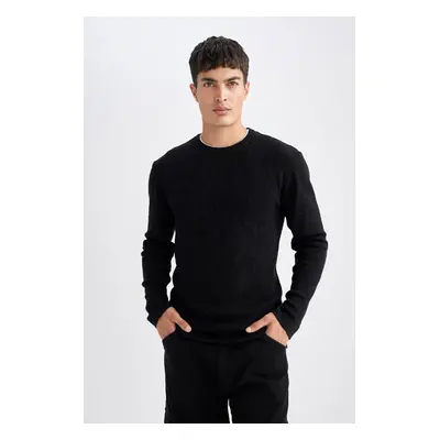 DEFACTO Relax Fit Comfortable Cut Crew Neck Collar Inside Combed Cotton Knitwear Sweater