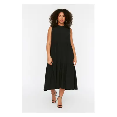 Trendyol Curve Black Woven Flounce Detailed Dress