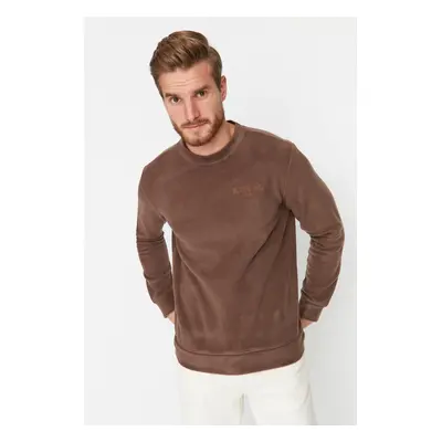 Trendyol Brown Regular/Normal Cut Warm Thick Fleece Sweatshirt