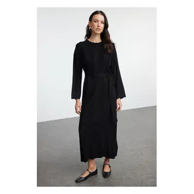 Trendyol Black Wide Ribbed Knit Dress