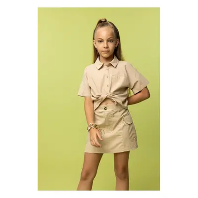 DEFACTO Girls' Crop Linen Short Sleeve Shirt