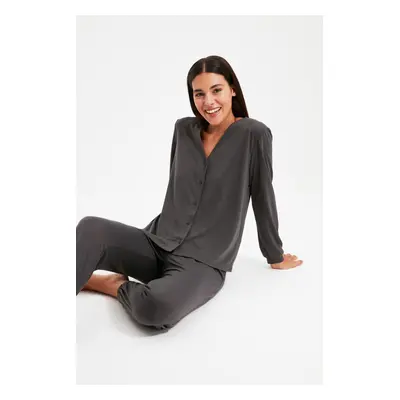 Trendyol Anthracite Shirt-Jogger Knitted Pajamas Set