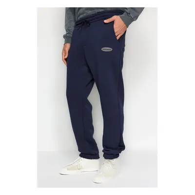 Trendyol Navy Blue Oversize/Wide Cut Sweatpants with Phone Pocket and Label