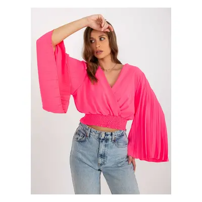 Fluorine pink formal blouse with clutch neckline