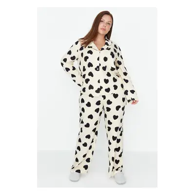 Trendyol Curve Ecru Heart Shirt Collar Woven Pajama Set