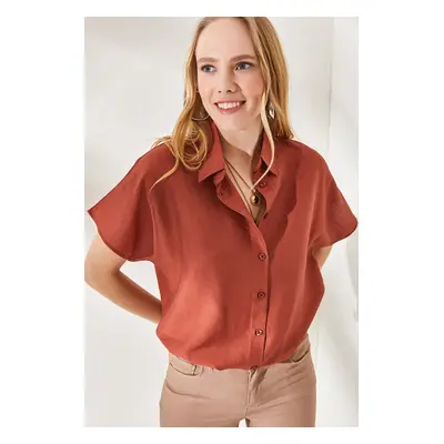 Olalook Women's Tile Bat Oversize Linen Shirt