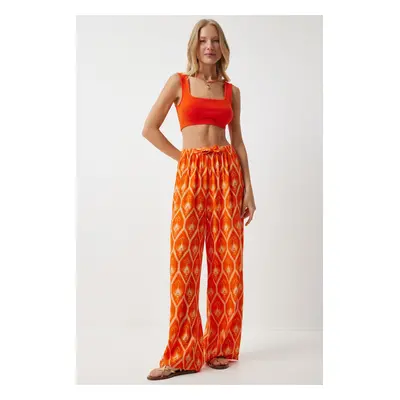 Happiness İstanbul Women's Dark Orange Patterned Loose Viscose Palazzo Trousers