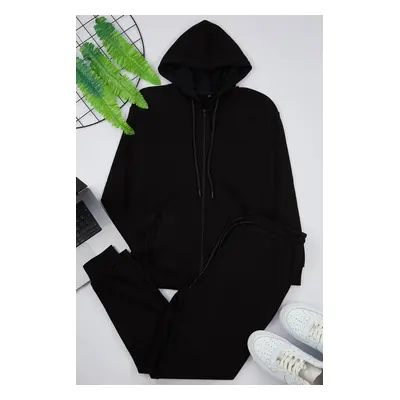 Trendyol Black Oversize/Wide Cut Hooded Basic Tracksuit Set