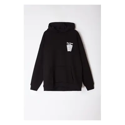 Trendyol Black Oversize/Wide Cut Hooded Plus Size Sweatshirt