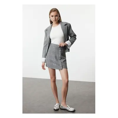 Trendyol Anthracite Buttoned Tweed Fabric Mini Woven Skirt