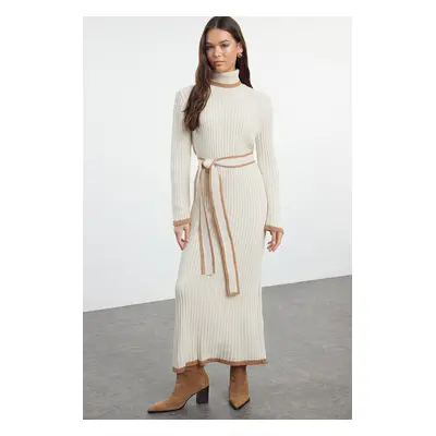 Trendyol Stone Belted Mink Bib Knit Dress