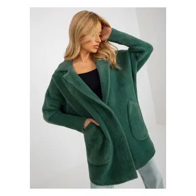 Dark green loose alpaca coat with pockets