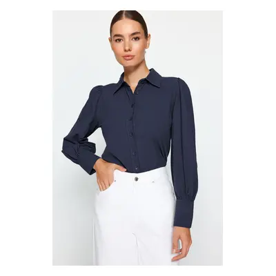 Trendyol Dark Navy Blue Balloon Sleeve Cotton Woven Shirt