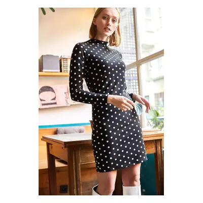 Olalook Women's Black Polka Dot Soft-textured Pencil Dress