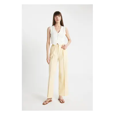 DEFACTO Wide Leg Pocket High Waist Standard Length Linen Blend Trousers