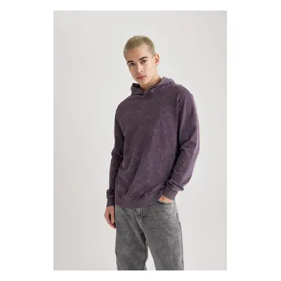 DEFACTO Regular Fit Hooded Washed Faded Effect Basic Plain Sweatshirt