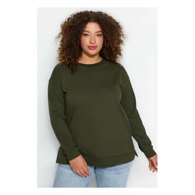 Trendyol Curve Khaki Slit Detailed Thin Knitted Sweatshirt