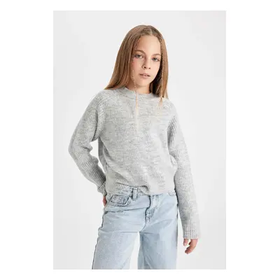 DEFACTO Girl Gray Crew Neck Basic Plain Knitwear Sweater