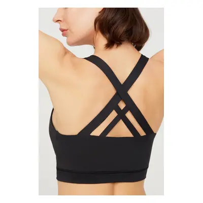 LOS OJOS Black Lightly Supported Back Detail Covered Sports Bra.