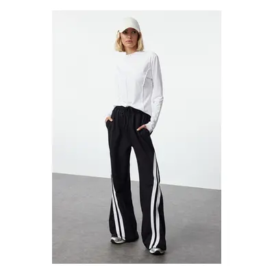 Trendyol Black Color Blocked Stripe Detailed Wide Leg Knitted Sports Sweatpants