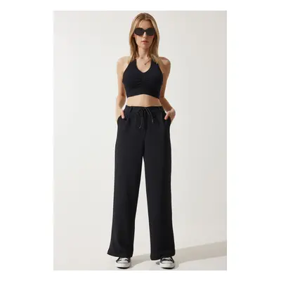 Happiness İstanbul Women's Black Wide Leg Sweatpants