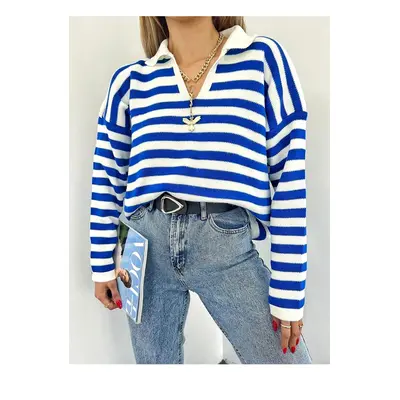 51782 Dewberry Polo Neck Striped Long Sleeve Sweater-SAKS