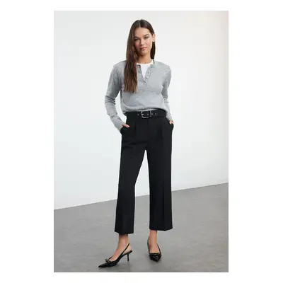 Trendyol Black Belted Ankle Length Woven Trousers