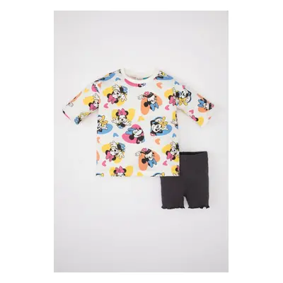 DEFACTO Baby Girl Disney Mickey & Minnie Short Sleeve T-shirt Shorts 2-Piece Set