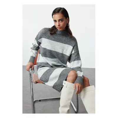 Trendyol Gray Mini Knitwear Wide Cut Stand Collar Sweater Dress