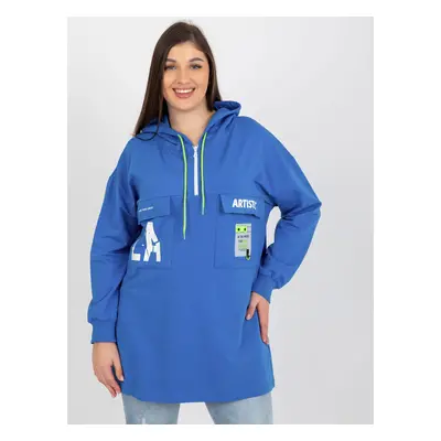 Dark blue sweatshirt plus size longline with slogans