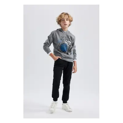 DEFACTO Boy's Hooded Printed Sweatshirt Tracksuit Bottom 2-Piece Set