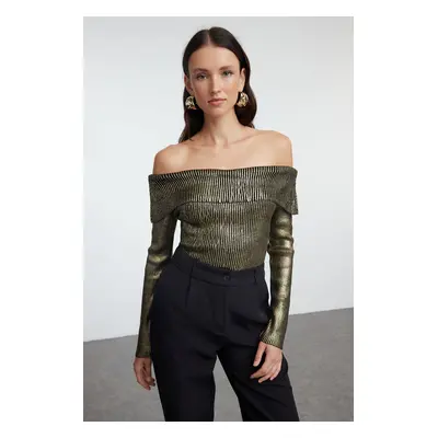 Trendyol Gold Carmen Collar Gilded Knitwear Sweater