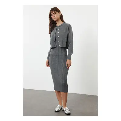 Trendyol Anthracite Midi Knitwear Basic Cardigan Dress