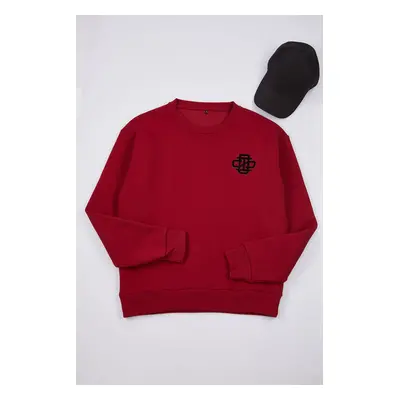 Trendyol Claret Red Oversize/Wide Cut Thick Sweatshirt with Embroidery Detail