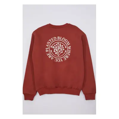 Trendyol Brick Oversize/Wide Cut Floral Embroidered Polar Fleece Inside Cotton Sweatshirt