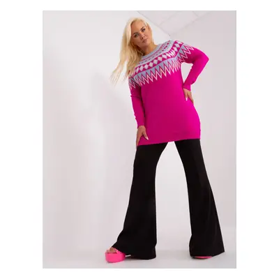 Fuchsia long sweater of larger size with patterns