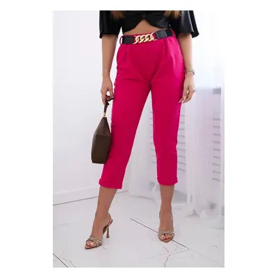 Viscose trousers with decorative fuchsia belt