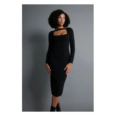 DEFACTO Slim Fit Square Neck Long Sleeve Knitted Midi Dress