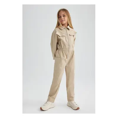 DEFACTO Girl's Zippered Long Sleeve Gabardine Jumpsuit