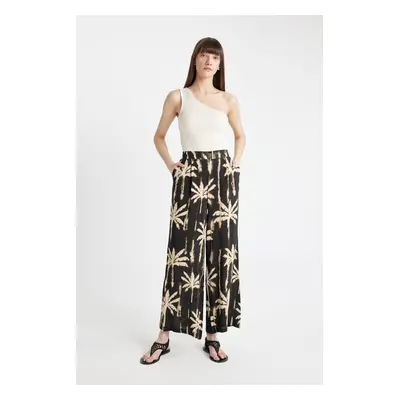 DEFACTO Culotte Patterned Elastic Waist Wide Leg Long Moroccan Trousers