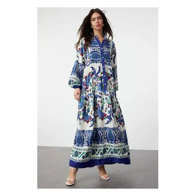 Trendyol Blue Floral Viscose Woven Dress