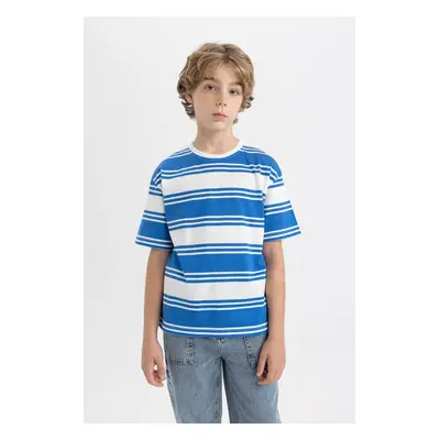 DEFACTO Boy's Oversize Fit Crew Neck Striped Short Sleeve T-Shirt