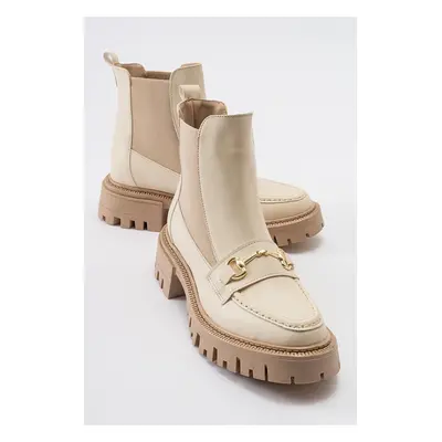 LuviShoes VESPER Beige Buckled Women's Chelsea Boots