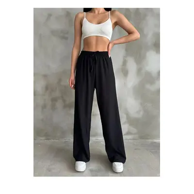 35109 Dewberry Elastic Waist Women Pants-BLACK